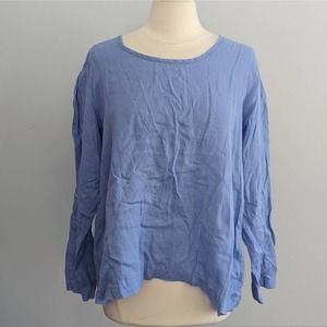 FLAX Light Blue Linen Long Sleeve Top Medium Oversized Cottagecore Lagenlook